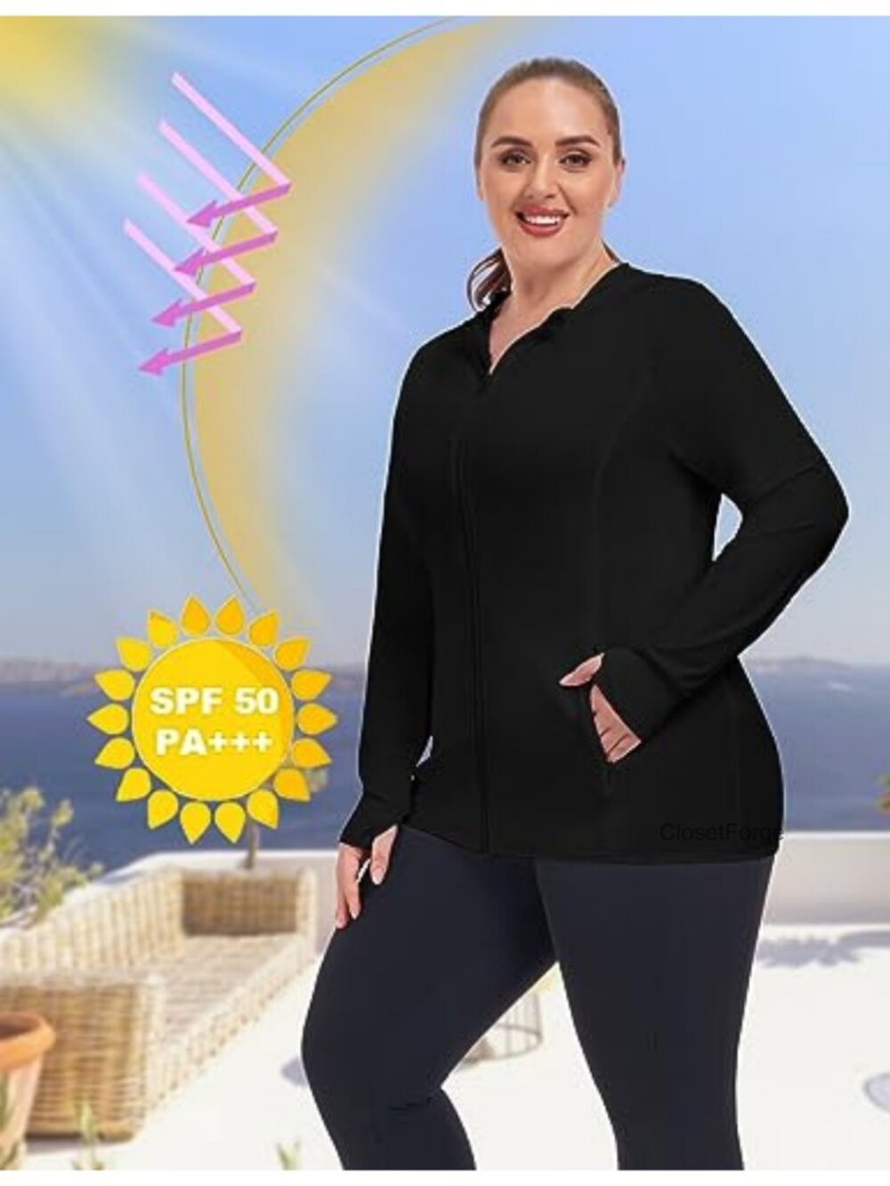 UPF 50+ Sun Protection Jacket Lightweight Long Sleeve Zip Up Hoodie Cool Sun - Picture 2 of 6